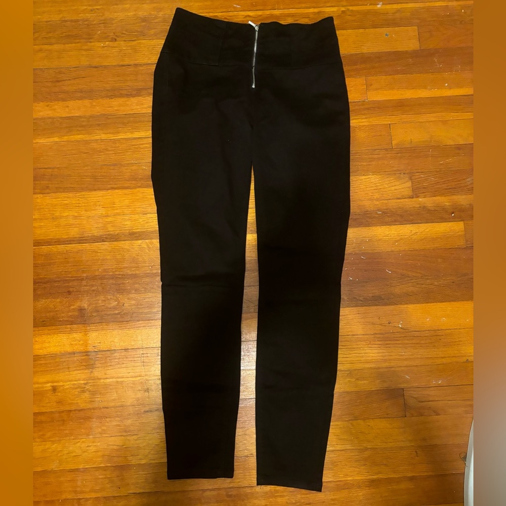 Zipper stretch black jeans